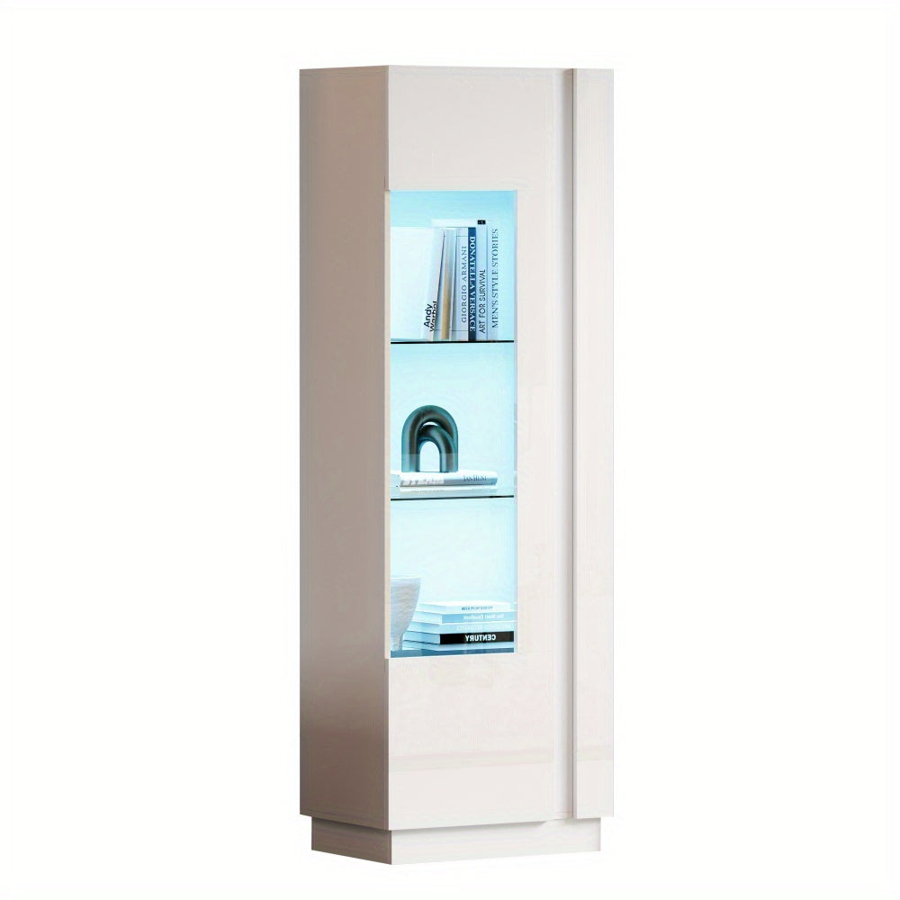 Vitrinekast – Glazen Kast – Displaykast – Opbergkast – Vitrine – Hoogglans Wit – 60x40x180 cm – Acryl Deuren – Vrijstaand zonder Elektriciteit