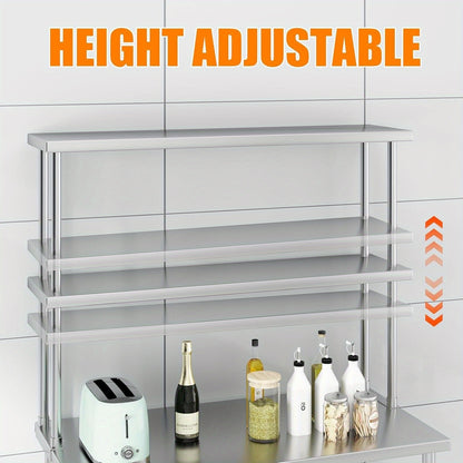 Stainless Steel 30.48cm x 121.92cm Heavy-Duty Commercial Overshelf - 2-Tier Adjustable Height Kitchen Shelving (Supports 163.29 KG) with Sturdy Legs, Space-Saving Design for Restaurant & Home Prep Tables, Dish Storage - Easy to Clean, Durable Stainless St