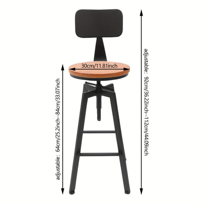 Barstoelen – Barkrukken – Keukenstoelen – Krukken – Barzitjes – Verstelbare Hoogte – 360° Draaibaar – Zwart Hout Metaal – Set Van 2