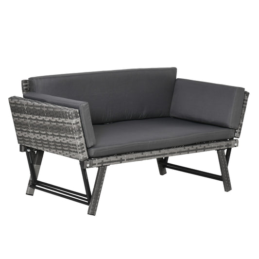 Loungeset – Tuinset – Tuinbank – Zitgroep – Loungesofa – Polyrotan – 2-Zits – Klapbare Armleuningen – Stalen Frame – Bruin – 129x63x67 cm