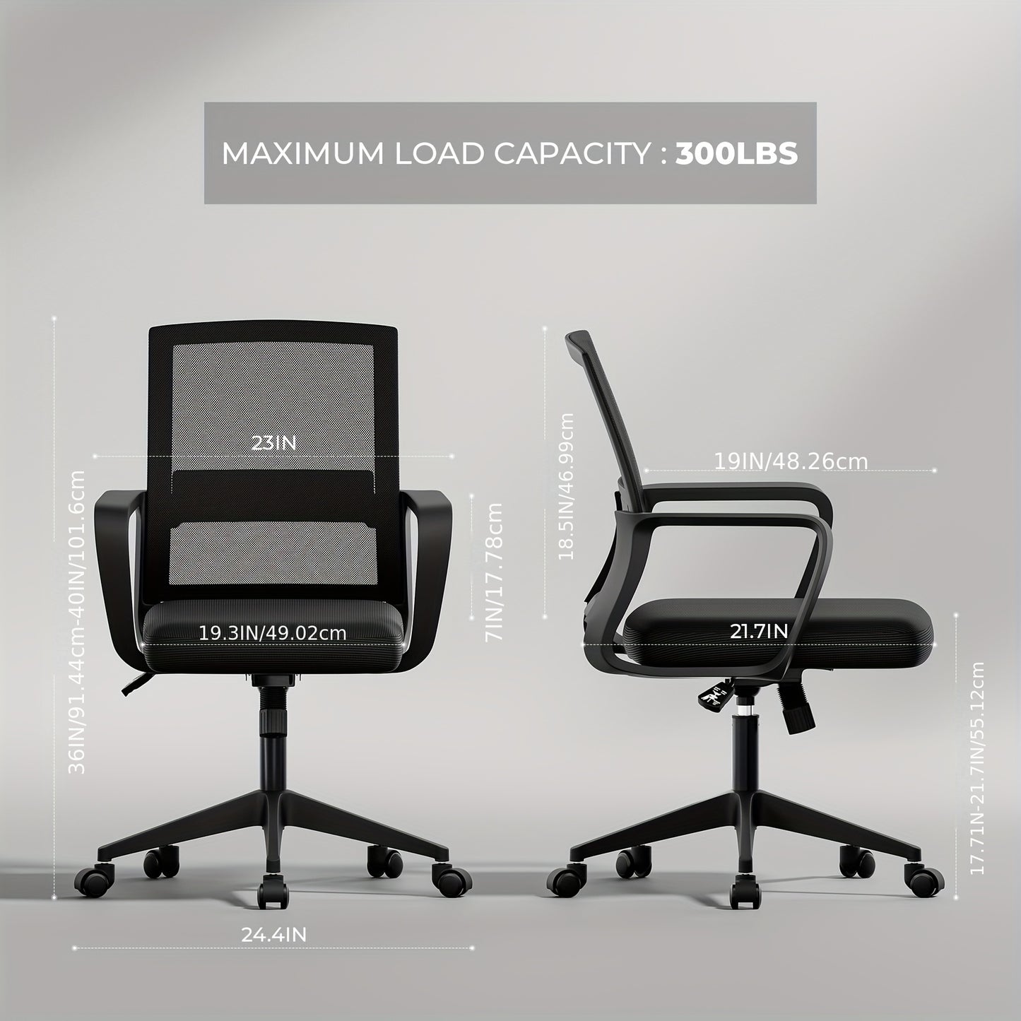 Bureaustoel – Ergonomische Stoel – Office Chair – Computerstoel – Kantoorstoel – Memory Foam Zitting – Verstelbare Lendensteun – 360° Draaibaar – Mesh Rugleuning – Metalen Frame – Zwart