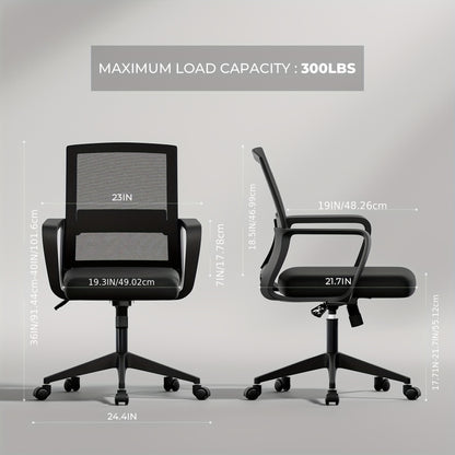 Bureaustoel – Ergonomische Stoel – Office Chair – Computerstoel – Kantoorstoel – Memory Foam Zitting – Verstelbare Lendensteun – 360° Draaibaar – Mesh Rugleuning – Metalen Frame – Zwart