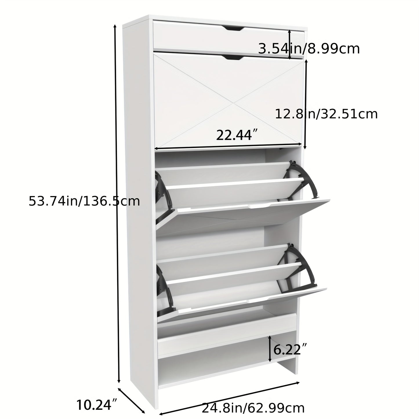 Schoenenkast – Schoenenrek – Schoenopberger – Schoenmeubel – Schoenentoren – Modern Design – 3 Draaibare Lade & 1 Vaste Plank – Wit – Ruimtebesparend