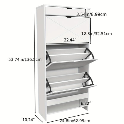 Schoenenkast – Schoenenrek – Schoenopberger – Schoenmeubel – Schoenentoren – Modern Design – 3 Draaibare Lade & 1 Vaste Plank – Wit – Ruimtebesparend