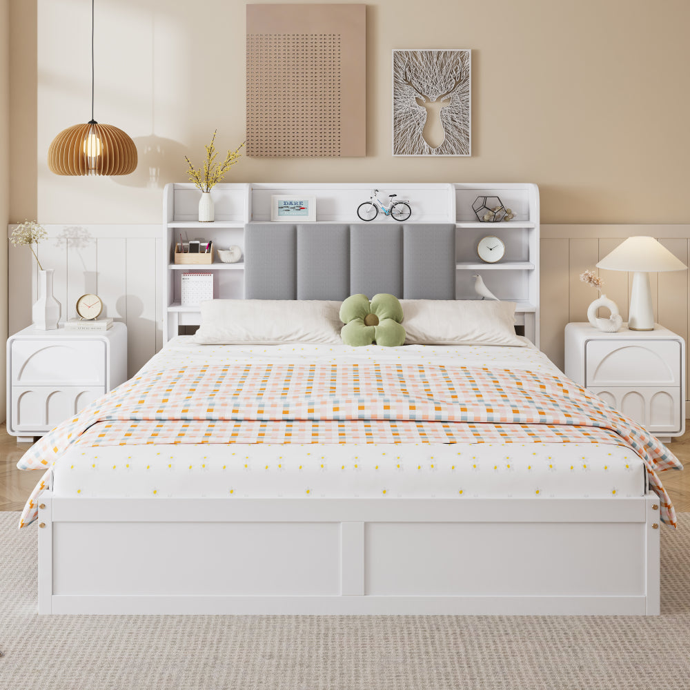 Bedframe – Tweepersoonsbed – Opbergbed – Met Lattenbodem – Metal Bed – Modern Design – 160x200 cm – Stevig Metalen Frame Met 3 Lade Opbergruimte & Liftdeksel