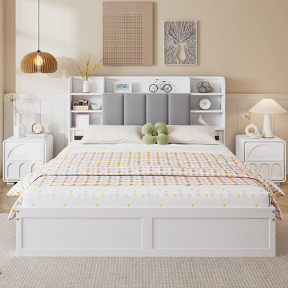 Bedframe – Tweepersoonsbed – Opbergbed – Met Lattenbodem – Metal Bed – Modern Design – 160x200 cm – Stevig Metalen Frame Met 3 Lade Opbergruimte & Liftdeksel
