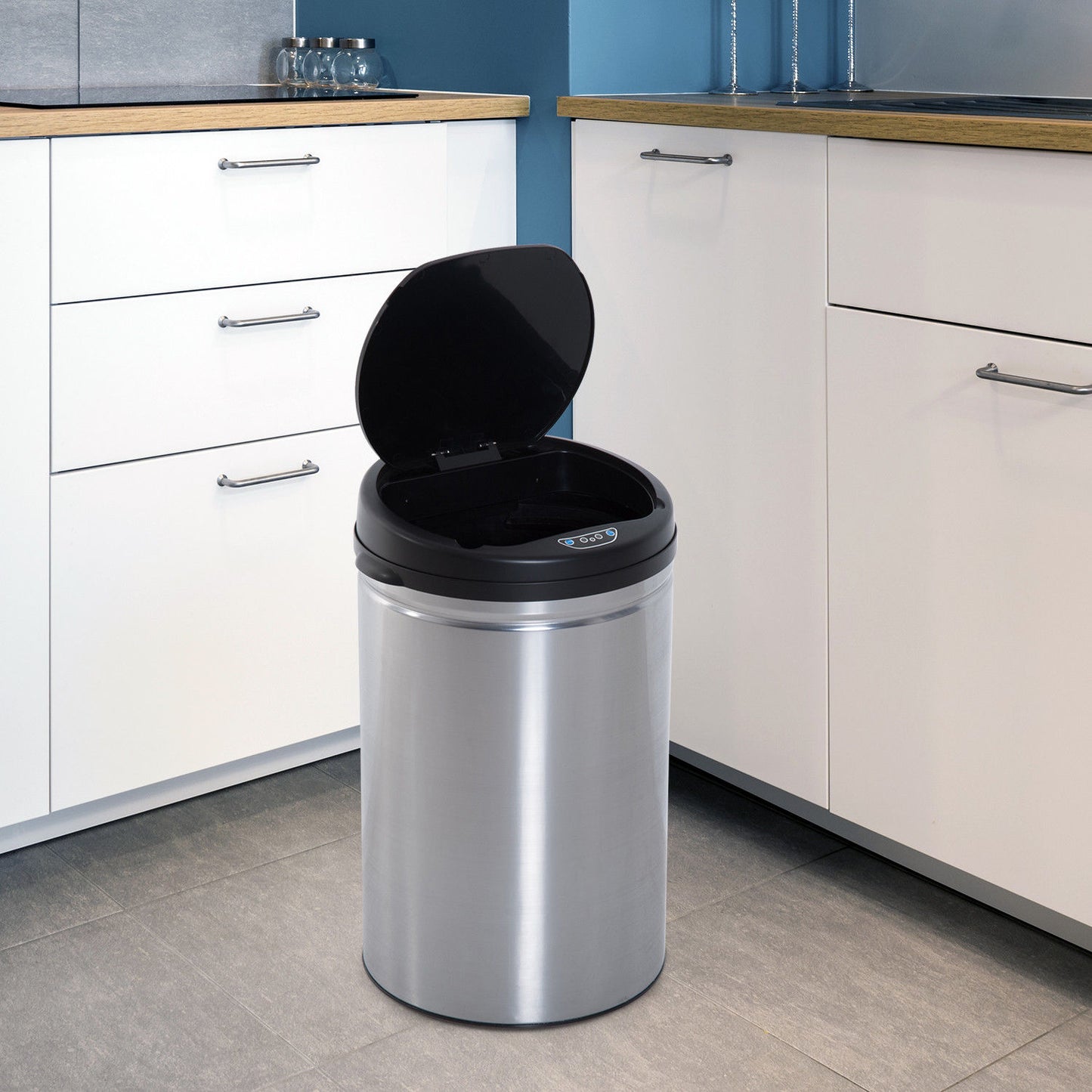 Automatische Prullenbak – Sensorafvalbak – Bewegingssensor Prullenbak – Afvalcontainer – Sensor Afvalbak Zwart Zilver – 30 Liter – Zacht Sluitend Deksel – Waterdicht Ontwerp