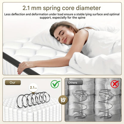 Matras – Pocketveringmatras – Binnenveringsmatras – Logeermatras – Tweepersoonsmatras – 90x190 cm – 25 cm Hoog – Medium Stevig Met Zijdeachtige Tijk