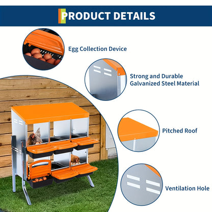 Kippenhok Nestkastje – Kippenren Legnest – Nestbox Kippen – Legbak Nestkast – 6 Gaten – Metalen Constructie – Eenvoudig Schoon Te Maken – Uitneembare Tray