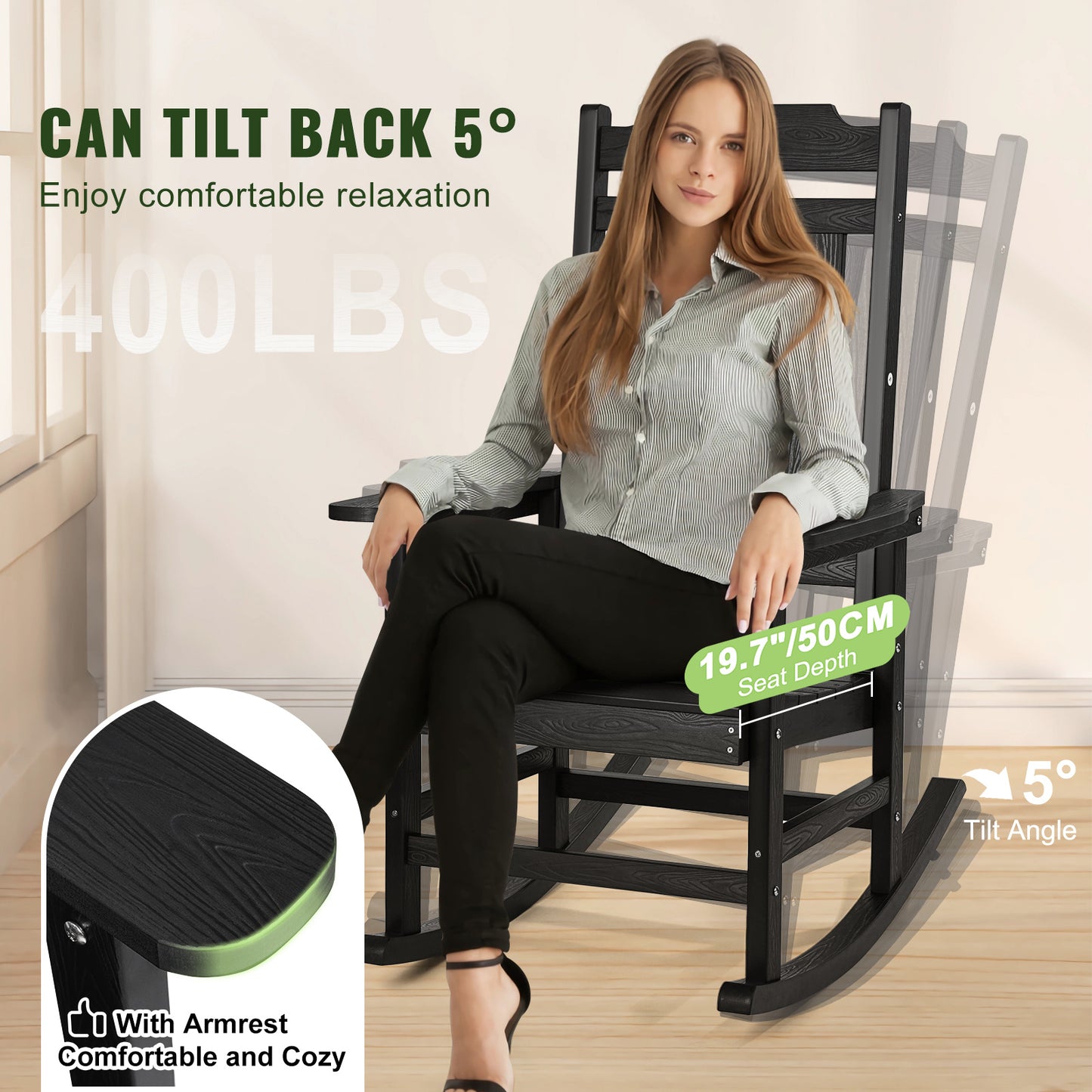 Schommelstoel – Schommelstoelen – Relaxstoel – Fauteuil – Tuinstoel – HIPS Materiaal – Ergonomische Hoge Rugleuning – Set 2 Stuks – Draagvermogen 180 kg