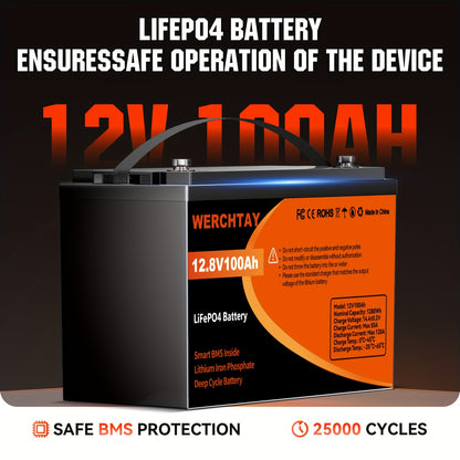 LiFePO4 Accu – Lithium Accu – Bootaccu – Camperaccu – Zonne-energie Accu – 12,8V 100Ah – Slim BMS – Tot 25.000 Cyclus Levensduur