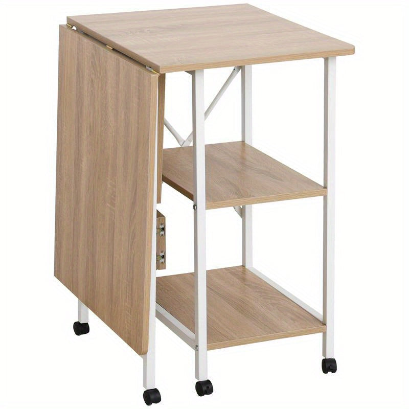 Inklapbare Tafel – Vouwtafel – Bureau – Bijzettafel – Mobiele Computer Tafel – MDF – Natuurlijk Hout – Met Wieltjes – 107x55x76 cm