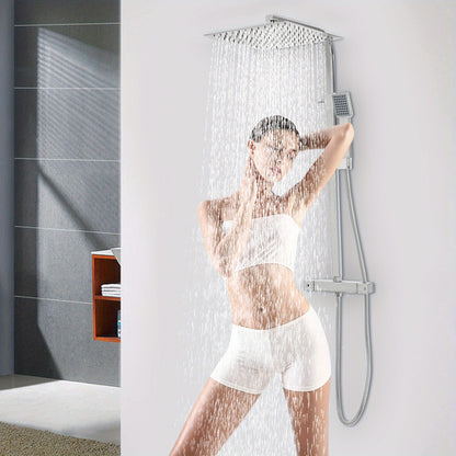 Douchekop – Regendouche – Hoofddouche – Handdouche – Doucheset – Thermostatisch – 30 cm Vierkant – Messing & Roestvrij Staal – Constante Watertemperatuur – Compacte Wandmontage