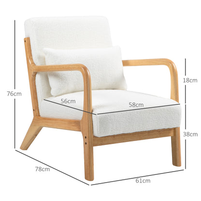 Loungestoel – Fauteuil – Relaxstoel – Zitstoel – Armstoel – Massief Heveahouten Frame – Crème Fluwelen Bekleding – Hoogwaardige 16 cm Schuimvulling – Diepe Zitting