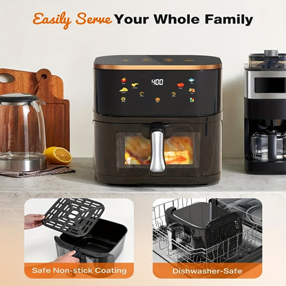 Heteluchtfriteuse – Airfryer – Heteluchtoven – Friteuse – Crispy Cooker – 10 Liter Grote Capaciteit – Roestvrij Staal 410 RVS – LED-Touchscreen Met 8 Programma’s – Max 210°C Temperatuur