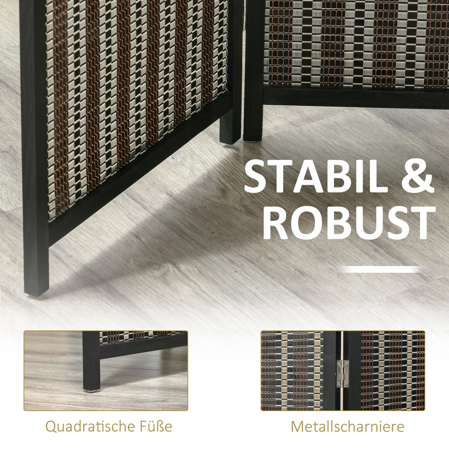 Kamerverdeler – Ruimteverdeler – Scheidingswand – Scherm – Opvouwbaar – Bruin – Duurzaam Dennenhout & Bamboe – 180 x 180 cm – Eenvoudig Opbergen