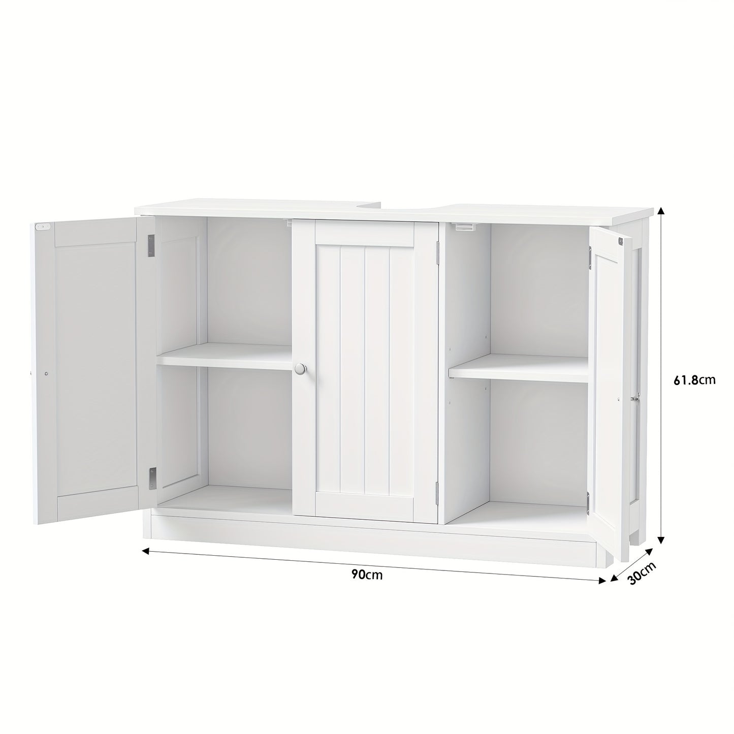 Kealive White 3-Door Modern Bathroom Cabinet with Adjustable Shelves & Doors - Vanity Unit, White, Golden-Toned Knobs, Space-Saving Storage for Bathrooms, Easy Assembly (Fits Small/Large Bathrooms)