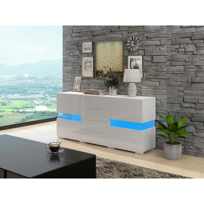 Sideboard – Buffetkast – Opbergkast – Kast – Dressoir – Modern Wit Met Blauwe Accenten – Ruime Opbergruimte – Stevige Constructie Zonder Elektriciteit
