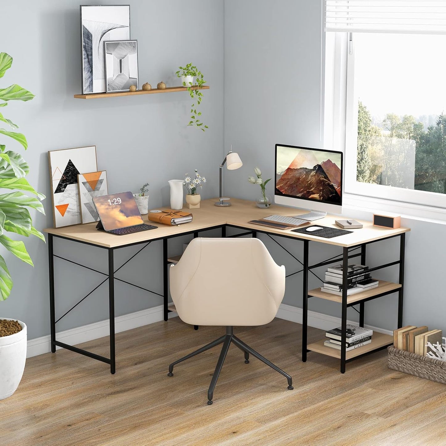 Hoekbureau – L-Vormig Bureau – Computerbureau – Gaming Bureau – Kantoor Bureau – 151x151x75 cm – Met 4 Opbergruimtes – Kabeldoorvoeren