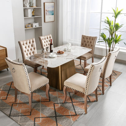 Eetkamerstoelen – Stoelen – Dining Chairs – Zithoekstoelen – Retro Stoelen – Set Van 6 Camel Beige – Fluweelachtige Bekleding – Massief Houten Poten