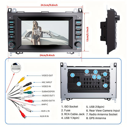 ESSGOO 2G+32GB Android 14 Car Stereo Auto Radio for Benz A/B Class for W169 for W245 for W639 Vito for W906 Sprinter Crafter Viano 7 Inch/17.78cm HD Screen with Wireless Carplayer, Android Auto, GPS NAVI WiFi FM RDS USB SWC M