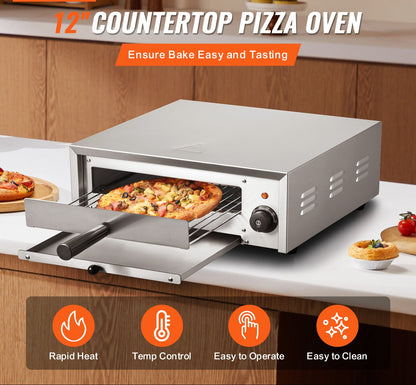 Elektrische Pizza Oven – Pizza Oven – Pizza Maker – Pizza Oven Countertop – Compact Pizza Oven – 1500W Vermogen – Roestvrij Staal & Uitneembaar Kruimelrooster
