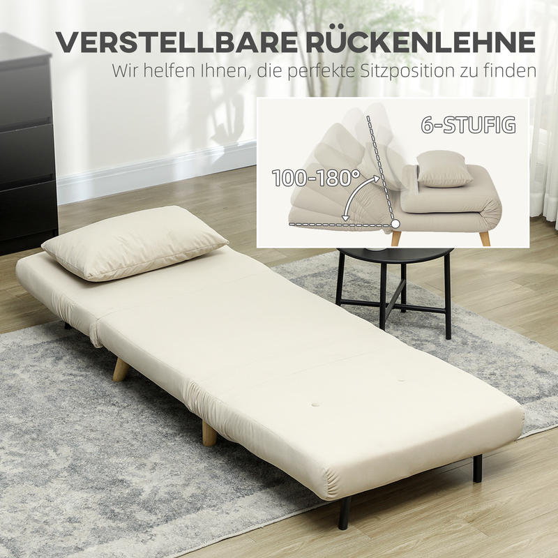 Foldable Bed Chair with Adjustable Recliner - Foam & Bed Function, Heavy-Duty up to 120kg, Space-Saving Folding Armchair Suitable for Small Apartments, Dorms, - Beige (Plastic/Metal Frame)