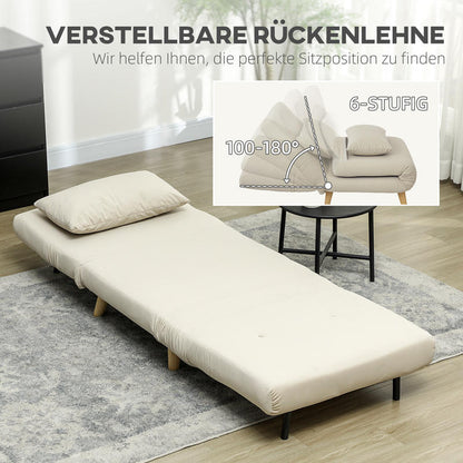 Foldable Bed Chair with Adjustable Recliner - Foam & Bed Function, Heavy-Duty up to 120kg, Space-Saving Folding Armchair Suitable for Small Apartments, Dorms, - Beige (Plastic/Metal Frame)