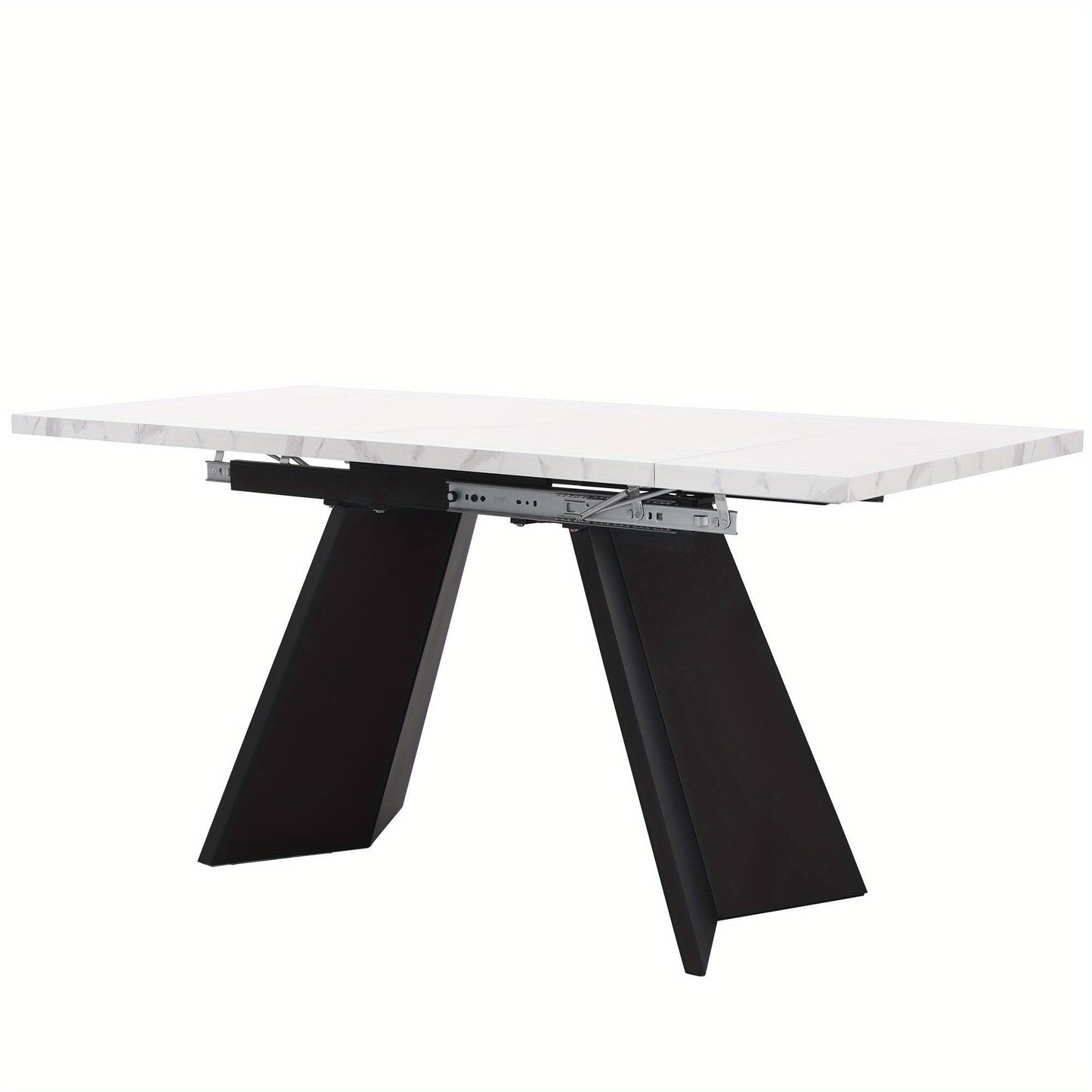 5-delige Eettafelset – Uitschuifbare Eettafel – Eetkamerset voor 4 Personen – Witte Tafel met Platte Poten – Grijze Velvet Stoelen – Ruimtebesparend – Comfortabel Ergonomisch Design