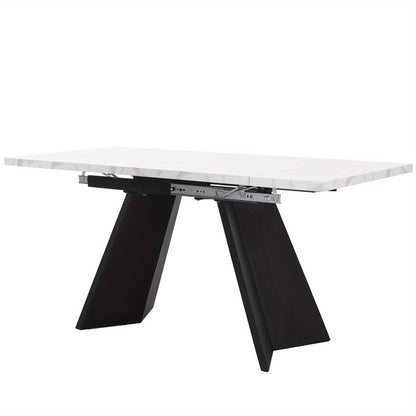 5-delige Eettafelset – Uitschuifbare Eettafel – Eetkamerset voor 4 Personen – Witte Tafel met Platte Poten – Grijze Velvet Stoelen – Ruimtebesparend – Comfortabel Ergonomisch Design