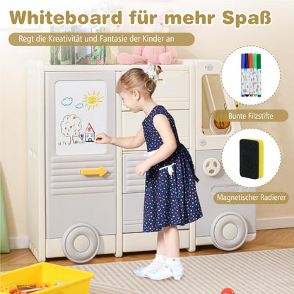 Speelgoedrek Bus – Kindershelf – Opbergkast – Kinderboekenrek – Speelgoedkast – Met Whiteboard – 111 x 34 x 94 cm – Veilig HDPE & PP Materiaal