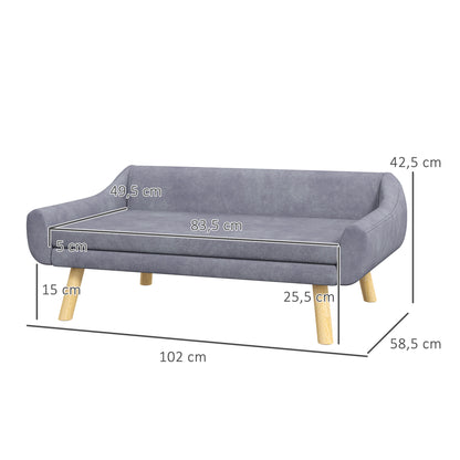 Huisdierbankje – Kattenbank – Hondenbed – Dierenbank – Slaapbank – Scandinavisch Design – Afneembaar Kussen – Velours Stof – Houten Poten – 102x58,5x42,5 cm – Grijs