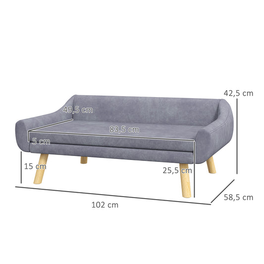 Huisdierbankje – Kattenbank – Hondenbed – Dierenbank – Slaapbank – Scandinavisch Design – Afneembaar Kussen – Velours Stof – Houten Poten – 102x58,5x42,5 cm – Grijs