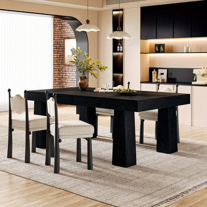 Modern Industrieel Eettafel – Keukentafel – Eettafel Rechthoekig – Tafel Met Poten – Grote Eettafel – 63 Inch – Stabiele Constructie Van Hout – Zwart Met Natuurlijke Houtnerf