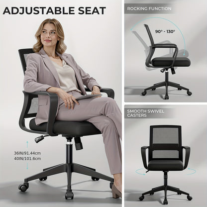 Bureaustoel – Ergonomische Stoel – Office Chair – Computerstoel – Kantoorstoel – Memory Foam Zitting – Verstelbare Lendensteun – 360° Draaibaar – Mesh Rugleuning – Metalen Frame – Zwart