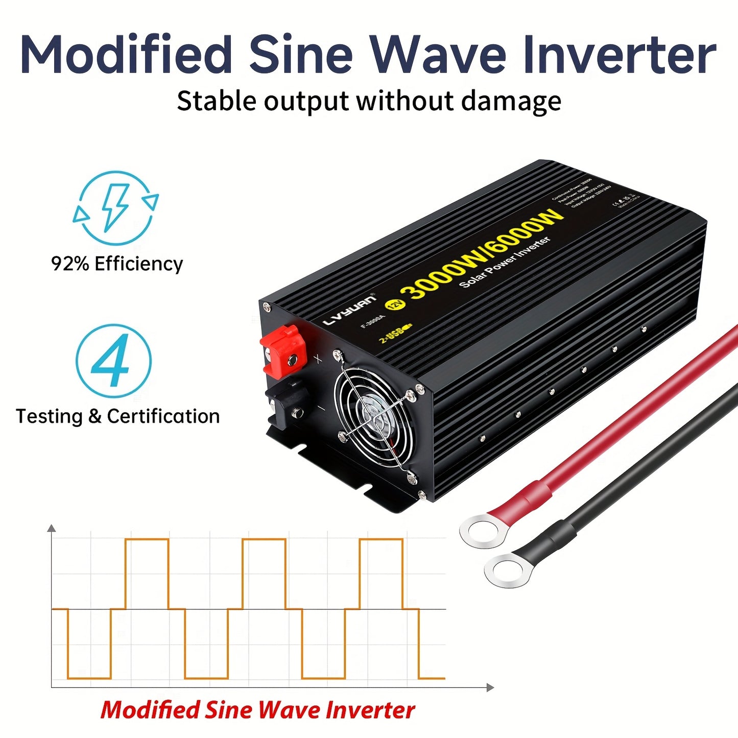 Omvormer – Spanningsomvormer – Converter – Stroomomzetter – Inverter – 3000W Continu Vermogen – LCD-Display & Metalen Behuizing