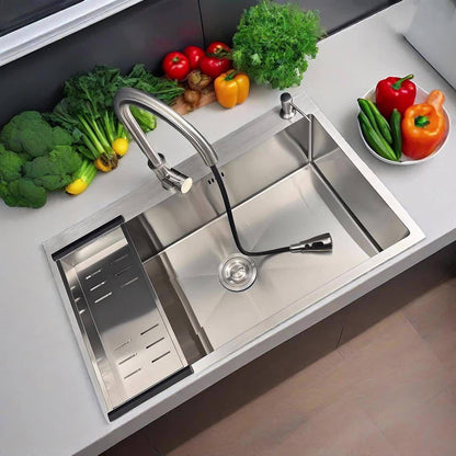 Spoelbak – Keukenspoelbak – Enkele Bak – RVS Spoelbak – Onderbouw Spoelbak – 80x50 cm – Extra Diep 22 cm – Inclusief Afvoerset en Zeepdispenser