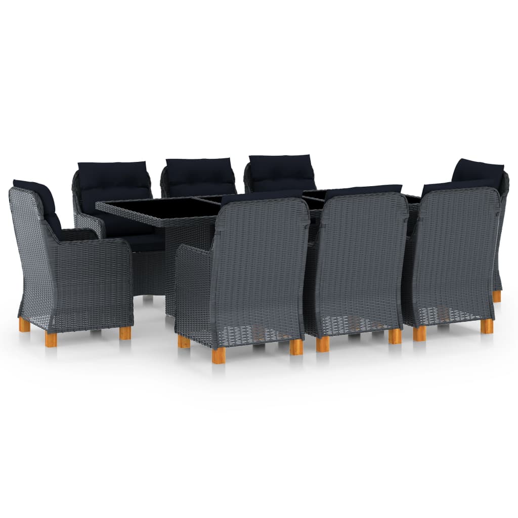 Tuinset – Diningset – Zitgroep – Buitenmeubilair – Balkonset – Gepoedercoat Stalen Frame – Waterbestendig PE Rattan – Donkergrijs & Zwart
