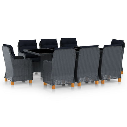 Tuinset – Diningset – Zitgroep – Buitenmeubilair – Balkonset – Gepoedercoat Stalen Frame – Waterbestendig PE Rattan – Donkergrijs & Zwart