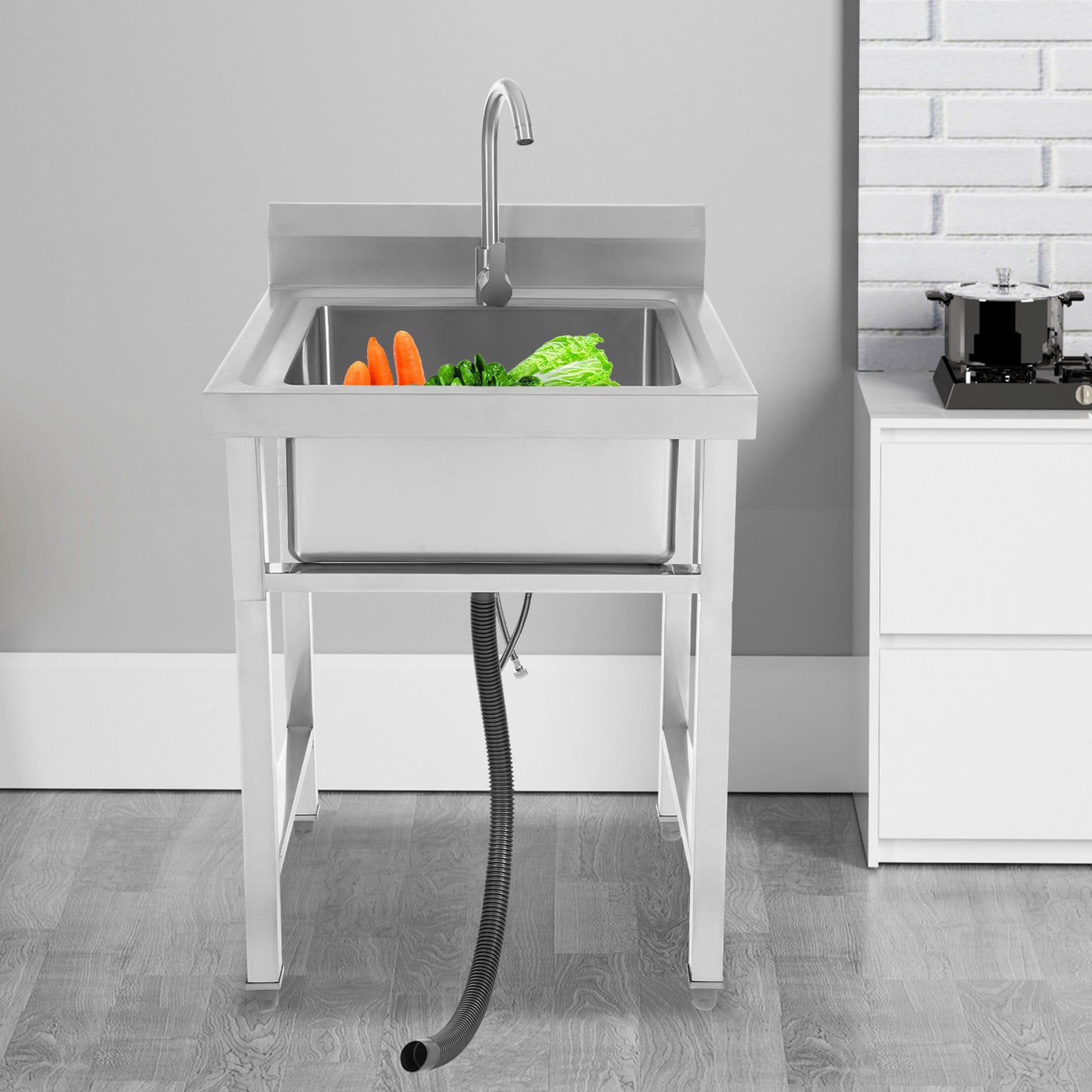 Keukenspoelbak – Spoelbak Keuken – Wasbak Keuken – Gootsteen – Enkele Spoelbak – Roestvrij Staal – 45x41x23 cm – Verstelbare Pootjes & Snelle Afvoer
