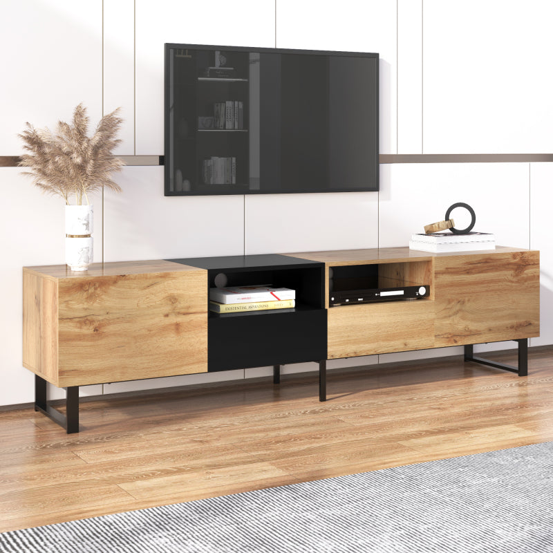 TV-meubel – TV-kast – Tv-meubel – Mediameubel – Modern – Zwart-Houtlook – Ruime Opbergruimte – Stevige MDF Constructie