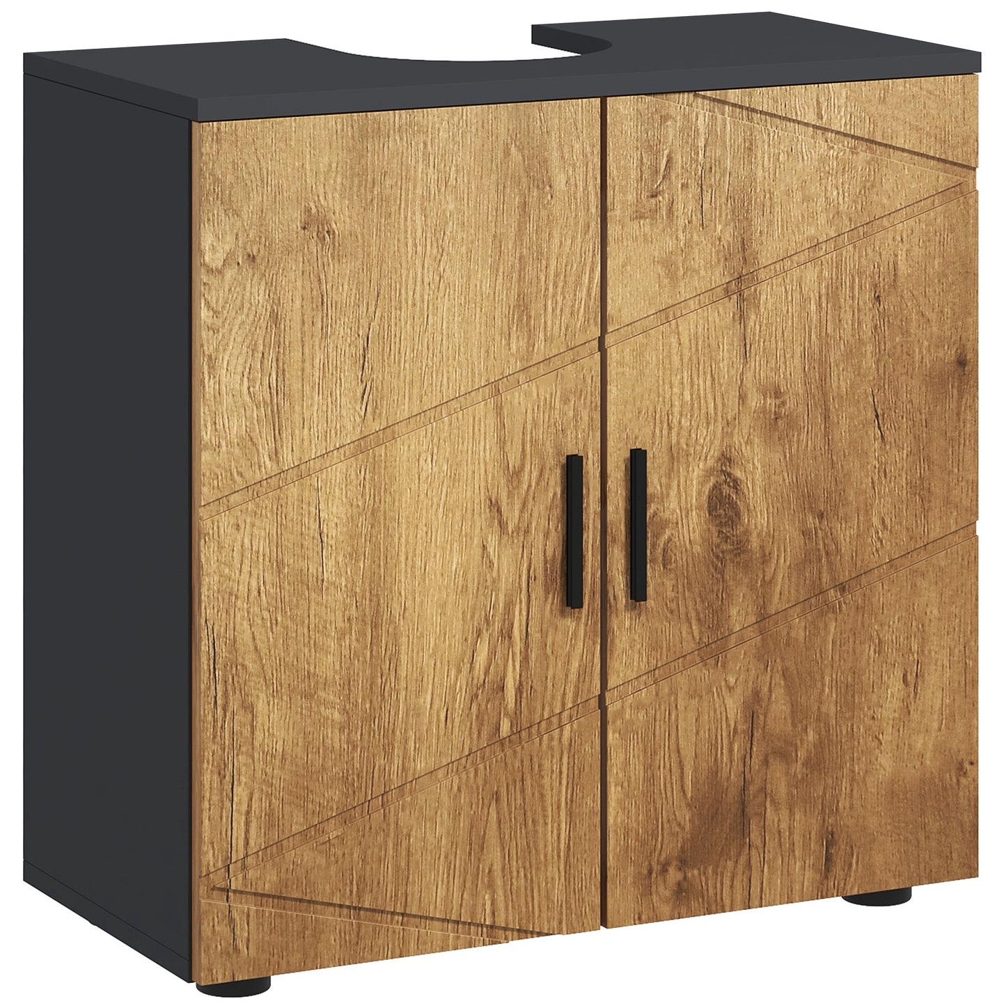 Badkamerkast – Onderkast – Wastafelonderkast – Opbergkast – Kolomkast – MDF Materiaal – Verstelbare Binnenplank – Afmetingen 60x30x60 cm – Antracietgrijs Houtlook