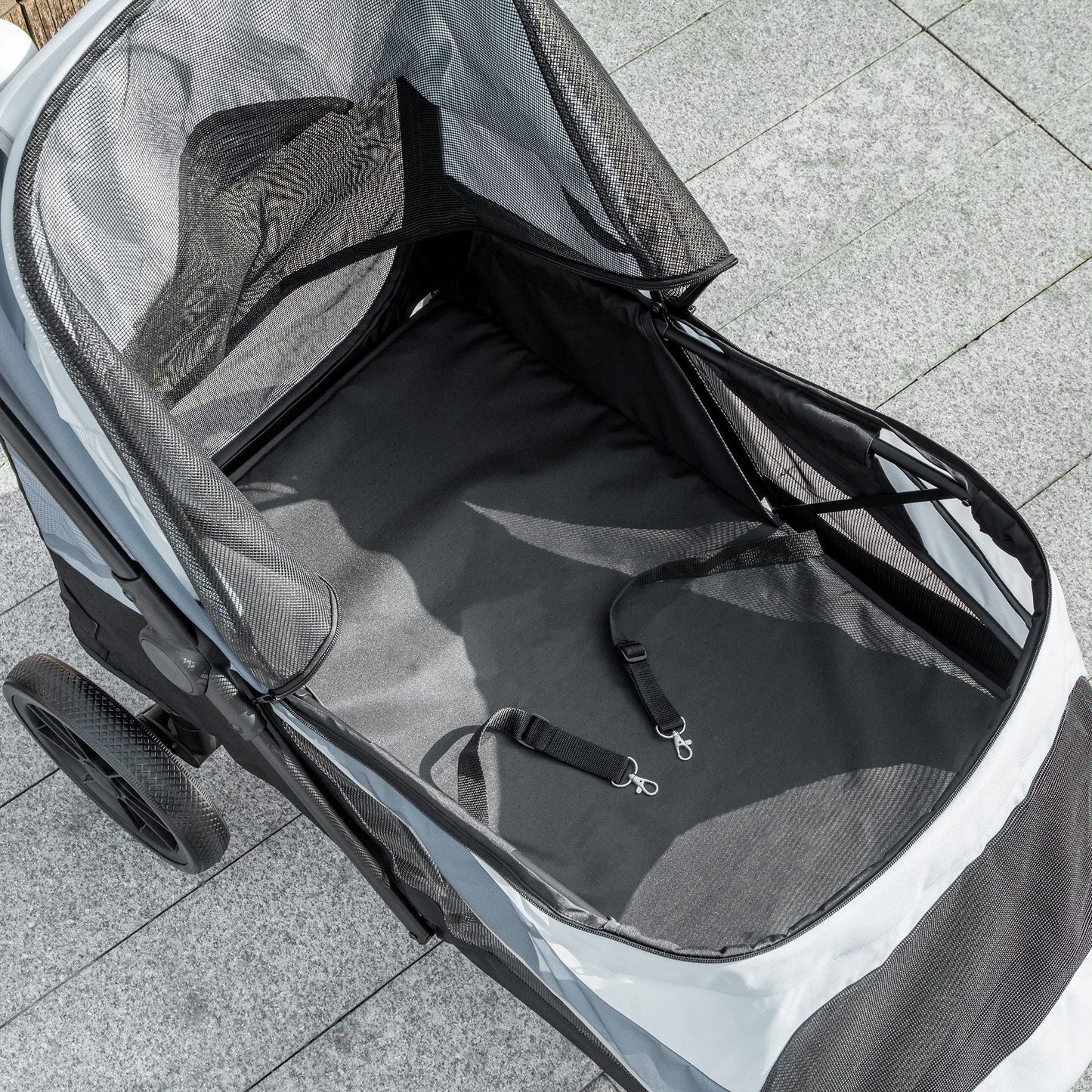 Hondenwagen – Hondenbuggy – Hondenkar – Huisdierwagen – Hondenbuggy Voor Grote Honden – Inklapbaar – Vier Wielen Met Remmen – Veiligheidslijn – Grijs