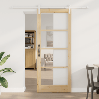 Ruimteverdeler – Roomdivider – Scheidingswand – Schuifwand – Kamerscherm – Massief Grenenhout – Schuifsysteem – 86x211 cm – Bruin Paneel Met Wit Railsysteem – Handmatig Opvouwbaar – Ruimtebesparend