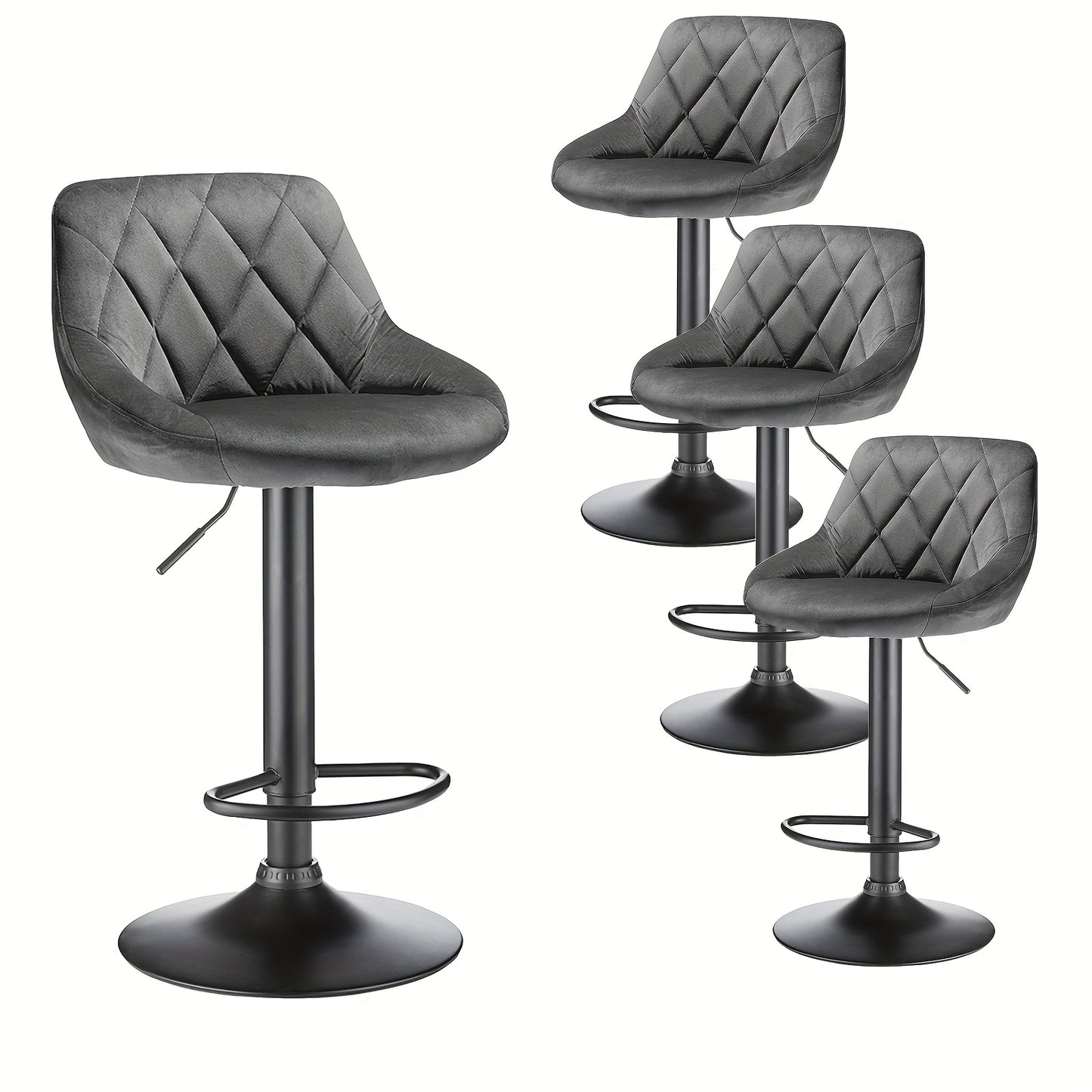 Barkrukken – Barstoelen – Krukken – Zithoogte Verstelbaar – Set van 4 – Velvet Bekleding – Metalen Frame – Ergonomisch Ontwerp – Draaibaar