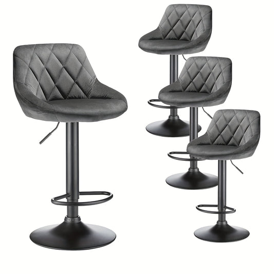 Barkrukken – Barstoelen – Krukken – Zithoogte Verstelbaar – Set van 4 – Velvet Bekleding – Metalen Frame – Ergonomisch Ontwerp – Draaibaar