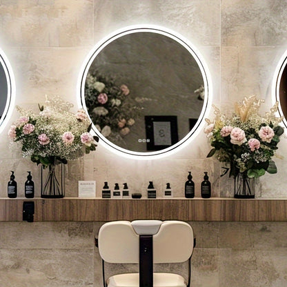 Round LED Bathroom Mirror, Dimmable Lighting, 60/80cm Backlit Anti-fog Makeup Wall Mirror, Smart Touch Button, Cold/Warm/Neutral Light, Memory Function Modern Shaving Mirror, with Frosted Edge, Bathroom Mirrors for Wall, Cont