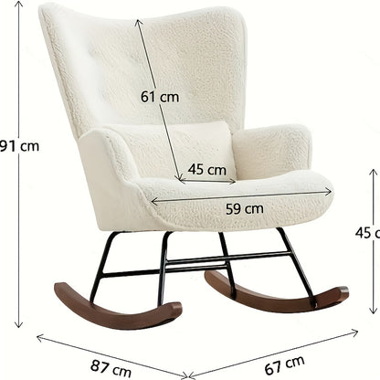 Pluche “Corgi” Crèmekleurige Schommelstoel – Luxe Hoge Rugleuning & Ergonomische Lendensteun, Zachte Bekleding & Stevig Metaalframe – Eenvoudige Montage voor Woonkamer, Slaapkamer, Kantoor of Patio
