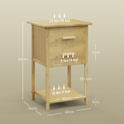 Nachtkastje – Bijzettafel – Ladekastje – Nachtkast – Wandkast – Set van 2 – Scandinavisch Design – Bamboe – 2 Lades & Plank – 40x34x60 cm – Duurzaam & Onderhoudsvriendelijk