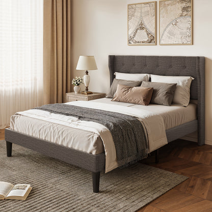 Bedframe 140x200 – Tweepersoonsbed – Slaapbank – Lattenbodem – Boxspring – Stille Lattenbodem – Opbergruimte 20 cm – Hout & Metaal – Modern Marmerprint Hoofdeinde